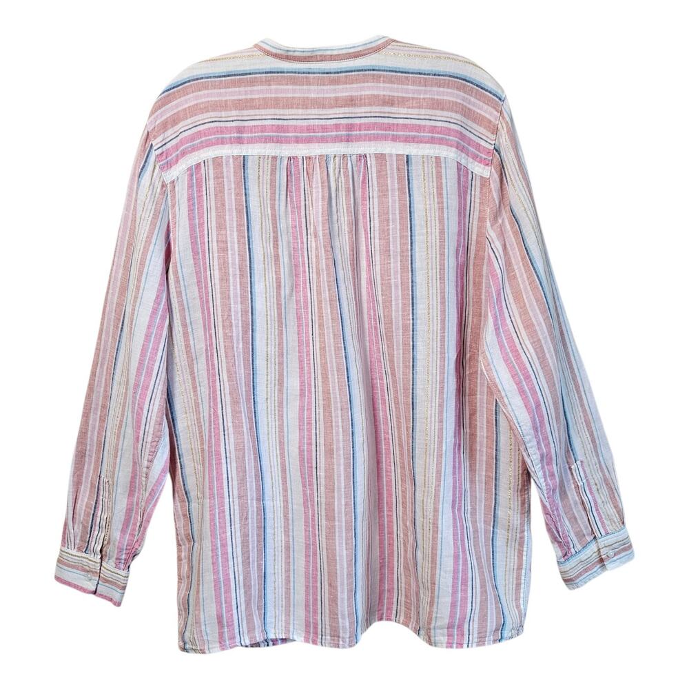 LANDS END Women L 14/16 Linen Tunic Blouse Pastel Vertical Striped Button Up 42" - Picture 6 of 7